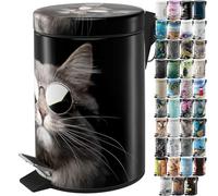 Sanilo Bathroom Bin 3L with Soft Close, Many New Cosmetic and Kitchen Waste Bins Available, Trash Can with Inner Bucket (Cool Cat)