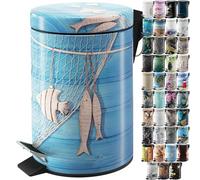 Sanilo Bathroom Bin 3L with Soft Close, Many New Cosmetic and Kitchen Waste Bins Available, Trash Can with Inner Bucket (Seafaring)
