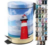 Sanilo Bathroom Bin 3L with Soft Close, Many New Cosmetic and Kitchen Waste Bins Available, Trash Can with Inner Bucket (Lighthouse)