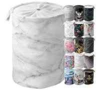 Sanilo Laundry Basket with Lid, Round Storage Container 60 Litres, Foldable Laundry Bin with Handles (Marble)