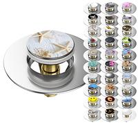 Sanilo Pop-Up Wash Basin Plug, Many Beautiful Pop-Up Sink Plugs with Motif, Drain Plug (Sea Star Grey)