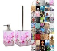 Sanilo Premium Bathroom Set, Beautiful Designs, Soap Dispenser and Toilet Brush and Holder, Stainless Steel Handle (Blooming)