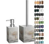 Sanilo Premium Bathroom Set, Beautiful Designs, Soap Dispenser and Toilet Brush and Holder, Stainless Steel Handle (Tree of Life)