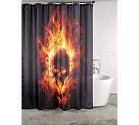 Sanilo Shower Curtain Skull in Flames 180 x 200 cm, Waterproof, Anti-Mould, with 12 Rings