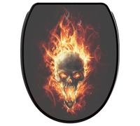 Sanilo Soft Close Toilet Seat with Quick Release, Toilet Lid Detachable at the Press of a Button, Easy Installation from Above (Skull in Flames)