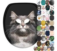 Sanilo Soft Close Toilet Seat with Quick Release, Toilet Lid Detachable at the Press of a Button, Easy Installation from Above (Cool Cat)