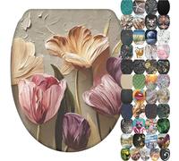 Sanilo Soft Close Toilet Seat with Quick Release, Toilet Lid Detachable at the Press of a Button, Easy Installation from Above (Tulips)