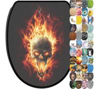 Sanilo Soft Close Toilet Seat with Quick Release, Toilet Lid Detachable at the Press of a Button, Easy Installation from Above (Skull in Flames)