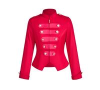 Saniplaycos Women's Double Breasted Steampunk Ringmaster Jacket Military Blazer Casual Zip Up Vintage Jacket, Rose Red, XS