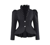 Saniplaycos Women's Edwardian Blazer Jacket Steampunk Riding Habit Vintage Victorian Coat Historical Theater Costume, Black, XXXL