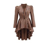 Saniplaycos Women's Steampunk Victorian Jacket Coat Medieval Vintage Gothic Tailcoat Long Sleeve Tuxedo Shirt, Black Brown Stripes, XL