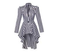 Saniplaycos Women's Steampunk Victorian Jacket Coat Medieval Vintage Gothic Tailcoat Long Sleeve Tuxedo Shirt, Black White Stripes, S