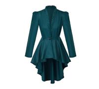 Saniplaycos Women's Steampunk Victorian Jacket Coat Medieval Vintage Gothic Tailcoat Long Sleeve Tuxedo Shirt (Green, XXL)
