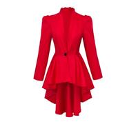 Saniplaycos Women's Steampunk Victorian Jacket Coat Medieval Vintage Gothic Tailcoat Long Sleeve Tuxedo Shirt, Red, S