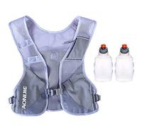 SANIQUEEN.G Reflective Hydration Pack Backpack Running Hydration Vest Marathon Runner Rucksack Cycling for Men & Women (Grey - with 2 250 Water Bottles)