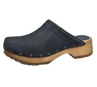 Sanita Cho Chunky Clog | Original Handmade | Leather Wooden Clogs for Women, darkblue, 8 UK
