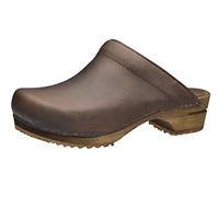 Sanita Chrissy Mule Clog | Original Handmade Wooden Leather Clog for Women | Sustainable Sole | Antique Brown | 8 UK