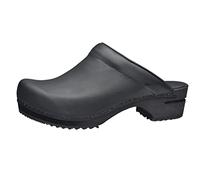 Sanita Chrissy Mule Clog | Original Handmade Wooden Leather Clog for Women | Sustainable Sole | Black | 6 UK