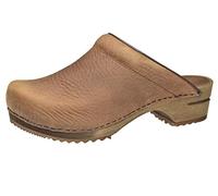 Sanita Chrissy Mule Clog | Original Handmade Wooden Leather Clog for Women | Sustainable Sole | Brown | 7.5 UK