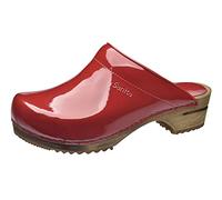 Sanita Classic Patent Mule Clog | Original Handmade Wooden Leather Clog for Women | Red | UK 8
