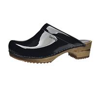Sanita Classic Patent Mule Clog | Original Handmade Wooden Leather Clog for Women | Black | UK 6.5