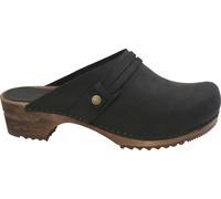 Sanita Ursana Mule Clog | Original Handmade Wooden Leather Clog for Women | Sustainable Sole | Black | 7.5 UK