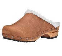 Sanita Hese Mule Clog | Original Handmade Wooden Leather Clog for Women | Sustainable Materials | Brown | 6 UK