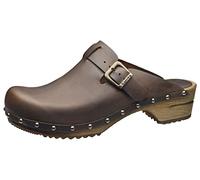 Sanita Kristel Mule Clog | Original Handmade Wooden Leather Clog for Women | Sustainable Sole | Antique Brown | 2.5 UK