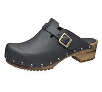 Sanita Kristel Mule Clog | Original Handmade Wooden Leather Clog for Women | Sustainable Sole | Black | 6.5 UK