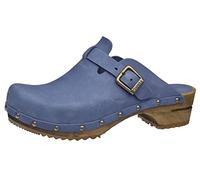 Sanita Kristel Mule Clog | Original Handmade Wooden Leather Clog for Women | Sustainable Sole | Dove Blue | 4 UK