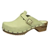 Sanita Kristel Open Clog | Original Handmade | Leather Wooden Clogs for Women | Sustainable Sole, Leaf Green, 8 UK