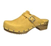 Sanita Kristel Open Clog | Original Handmade | Leather Wooden Clogs for Women | Sustainable Sole, Mustard Yellow, 8 UK