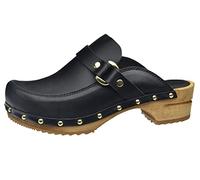 Sanita Lillen Mule Clog | Original Handmade Wooden Leather Clog for Women | Sustainable Sole | Black | 7.5 UK