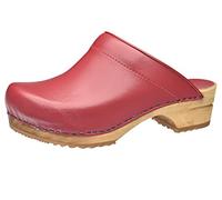 Sanita Lotte Mule Clog | Original Handmade Wooden Leather Clog for Women | Sustainable Sole | Red | 7.5 UK
