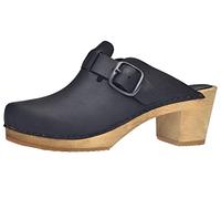Sanita Malulo Mule Clog | Original Handmade Wooden Leather Clog for Women | Adjustable Strap | Black | 3 UK