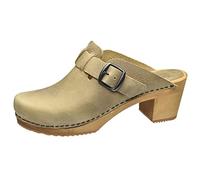 Sanita Malulo Mule Clog | Original Handmade Wooden Leather Clog for Women | Adjustable Strap | Light Brown | 3 UK