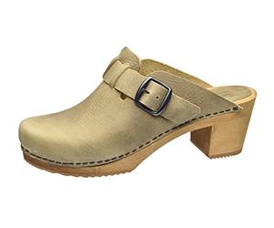 Sanita Malulo Mule Clog | Original Handmade Wooden Leather Clog for Women | Adjustable Strap | Light Brown | 3 UK