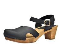 Sanita Matrix Leather Sandal | Original Handmade | Flexible Wooden Sandals for Women | Adjustable Ankle Strap | 8 UK | Black