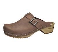 Sanita Hartwig Mule Clog | Original Handmade Wooden Leather Clog for Men | Sustainable Sole | Antique Brown | 7.5 UK