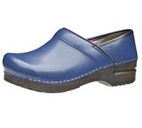 Sanita Professional Izabella Closed Clog | Original Handmade Flexible Leather Clog for Women | Maximum Stability | Anatomical Shaped Footbed with Soft Foam | Shock Absorbing Heel | Blue | 7.5 UK
