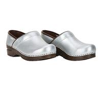 Sanita Professional Izabella Closed Clog | Original Handmade Flexible Leather Clog for Women | Maximum Stability | Anatomical Shaped Footbed with Soft Foam | Shock Absorbing Heel | Silver | 7.5 UK