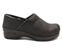 Sanita | Professional Textured Oil Closed Clog | Original Handmade Flexible Leather Clog for Women | Anatomical Shaped Footbed with Soft Foam | Black | UK 7.5