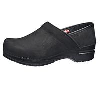 Sanita | Professional Textured Oil Closed Clog | Original Handmade Flexible Leather Clog for Women | Anatomical Shaped Footbed with Soft Foam | Black | UK 4
