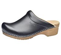Sanita Sandra Open Clog Original Handmade Flexible Leather Clogs for Women Anatomically Shaped Footbed with Soft Foam, black, 8.5 UK, 7 UK