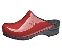 Sanita Sonja | Patent Mule Clog | Original Handmade Flexible Leather Clog for Women | Anatomical Shaped Footbed with Soft Foam | Red | 4 UK