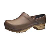 Sanita Kristel Mule Clog | Original Handmade Wooden Leather Clog for Women | Sustainable Sole | Antique Brown | 2.5 UK