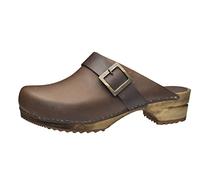 Sanita Urban Mule Clog | Original Handmade Wooden Leather Clog for Women | Sustainable Materials | Antique Brown | 6.5 UK