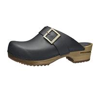 Sanita Urban Mule Clog | Original Handmade Wooden Leather Clog for Women | Sustainable Materials | Black | 3 UK