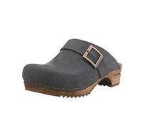 Sanita Urban Mule Clog | Original Handmade Wooden Leather Clog for Women | Sustainable Materials | Dark Blue | 3 UK