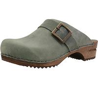 Sanita Urban Mule Clog | Original Handmade Wooden Leather Clog for Women | Sustainable Materials | Khaki Green | 7.5 UK